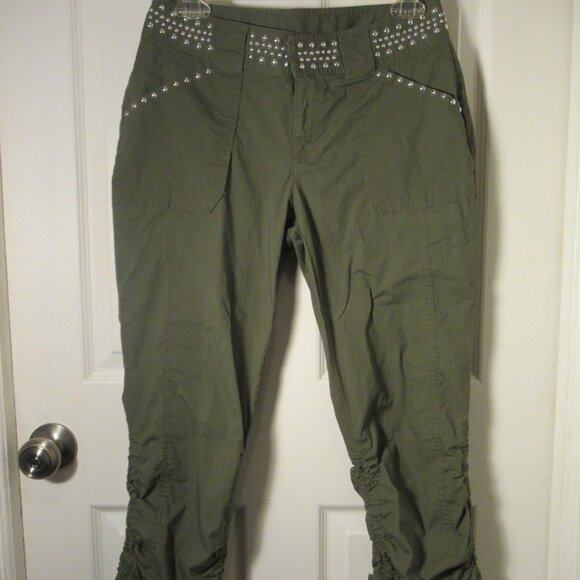 INC Studded Cargo Capris Ruched Leg Pants International Concepts Green Sz 0 - Picture 1 of 12